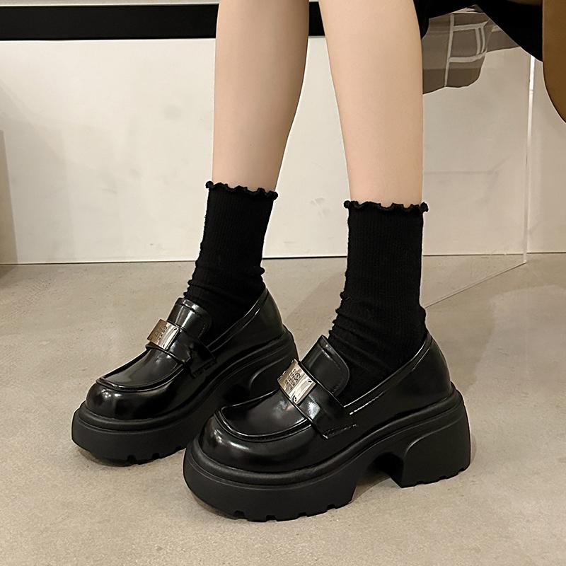 Лоферы 2024 Весна и Осень Повседневная Универсальная Квадратный Носок Милая и Милая Мэри Джейн Толстая Подошва Женские Туфли, Увеличивающие Рост