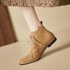 Fashion 2025 Autumn Cow Suede Women Boots Round Toe Low Heels Boots for Women College Style Lace Up Short Boots Winter Boots Work Boots