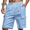 Мужские летние шорты, однотонные, повседневные, стандартного покроя, с эластичными поясами, завязками, дышащие, карго-шорты