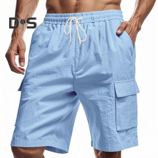 Мужские летние шорты, однотонные, повседневные, стандартного покроя, с эластичными поясами, завязками, дышащие, карго-шорты