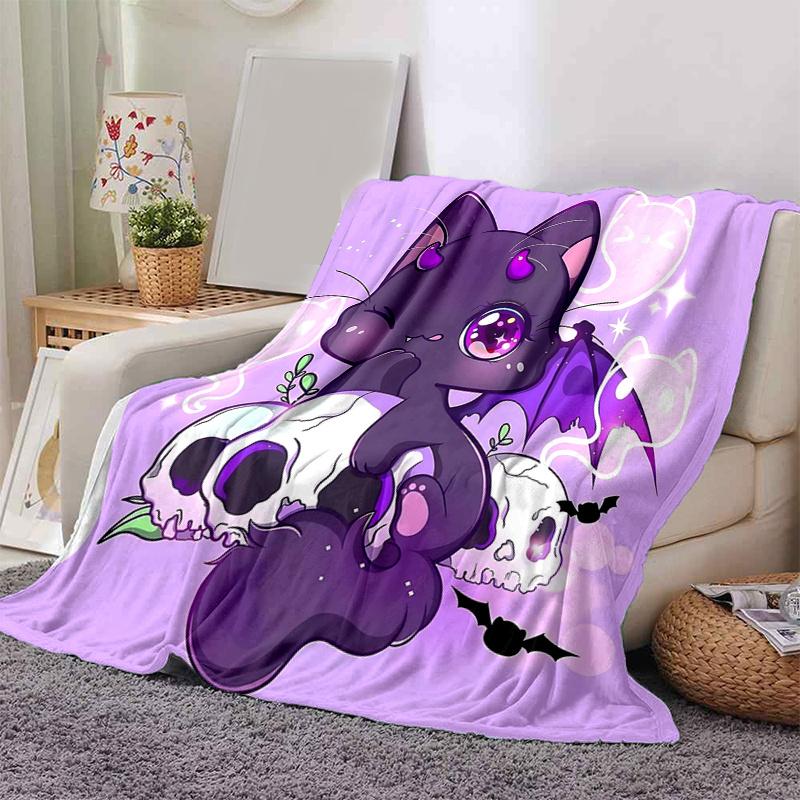 1pc Kitten & Skeleton Blanket Soft, Warm Cozy Bedding Decor, Living Room, Travel, Camping, Car Blankets
