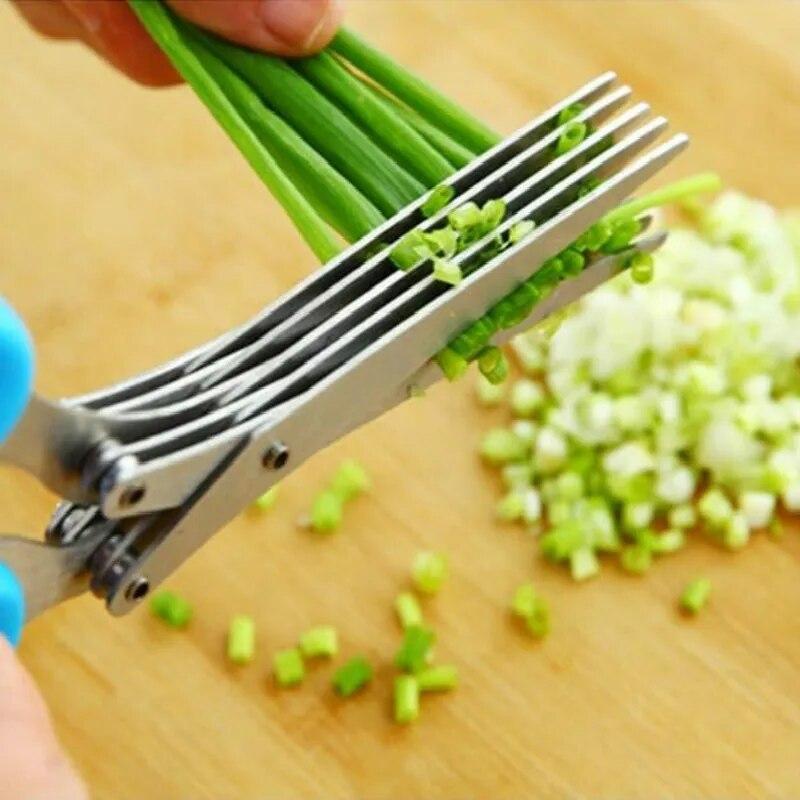 Scallion Scissors Herb Onion Cutter 5 Blades Multi-functional Stainless Steel Vegetable Cutter Knives Scissors Cooking Tools