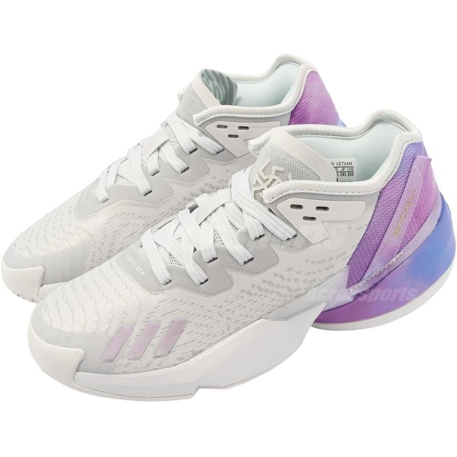 adidas ДОН. Номер 4 Mitchell 4 Низкие Детские Баскетбольные Кроссовки Серый Фиолетовый HR1785
