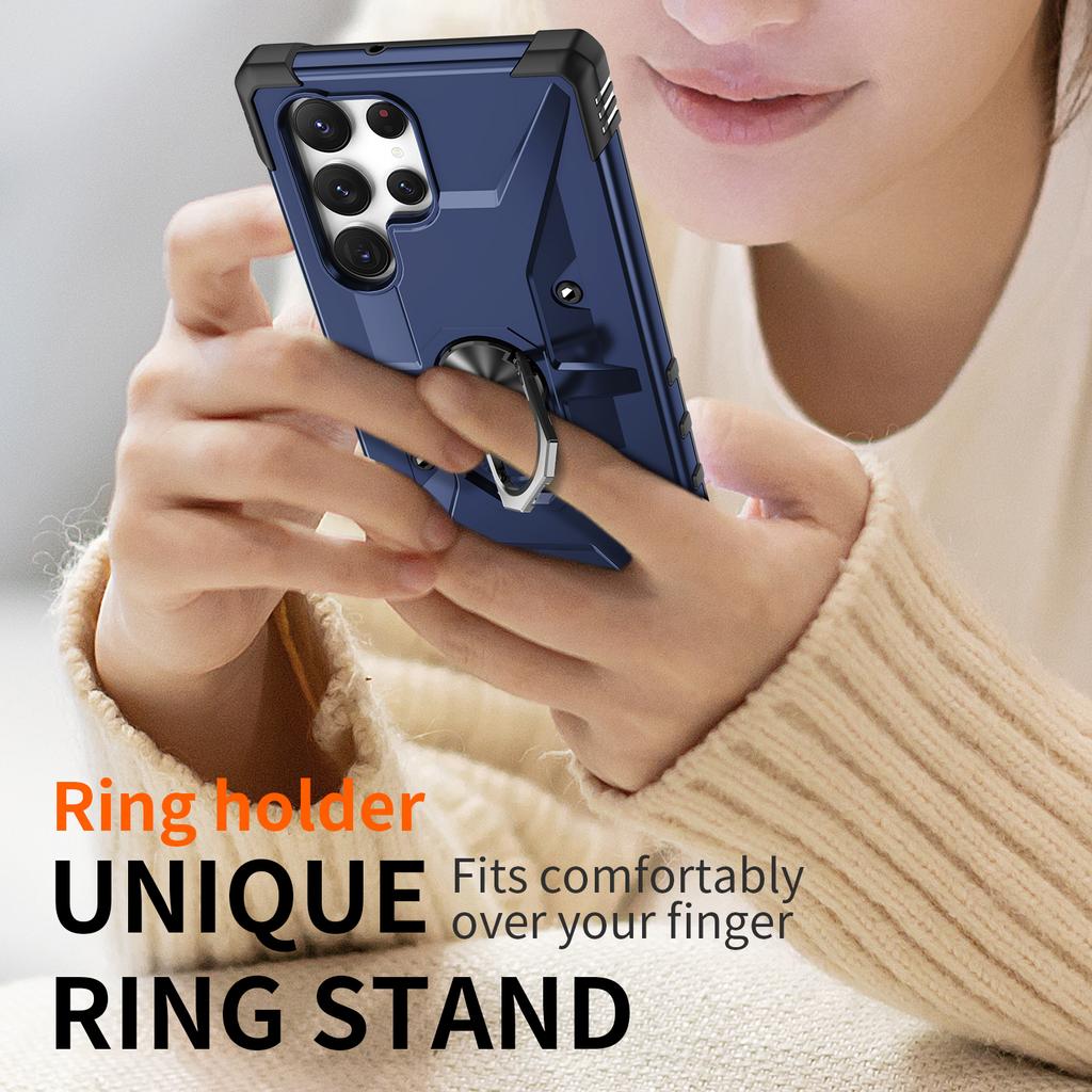 Для Samsung Galaxy S24 Ultra Чехол PC+ TPU Гибридная Накладка для Телефона с Кольцом-Держателем Подставка