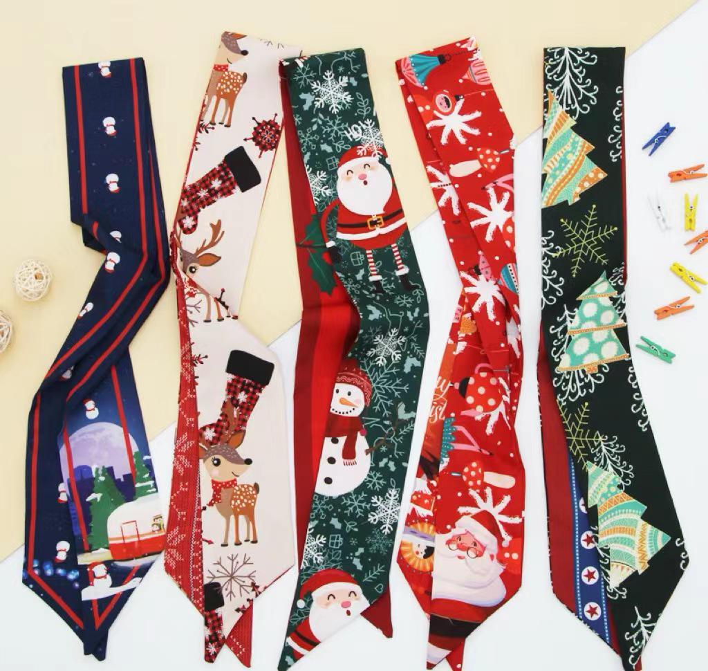 Festive Skinny Silk Scarf: Versatile Spring/Autumn Hairband & Shirt Accessory for Women