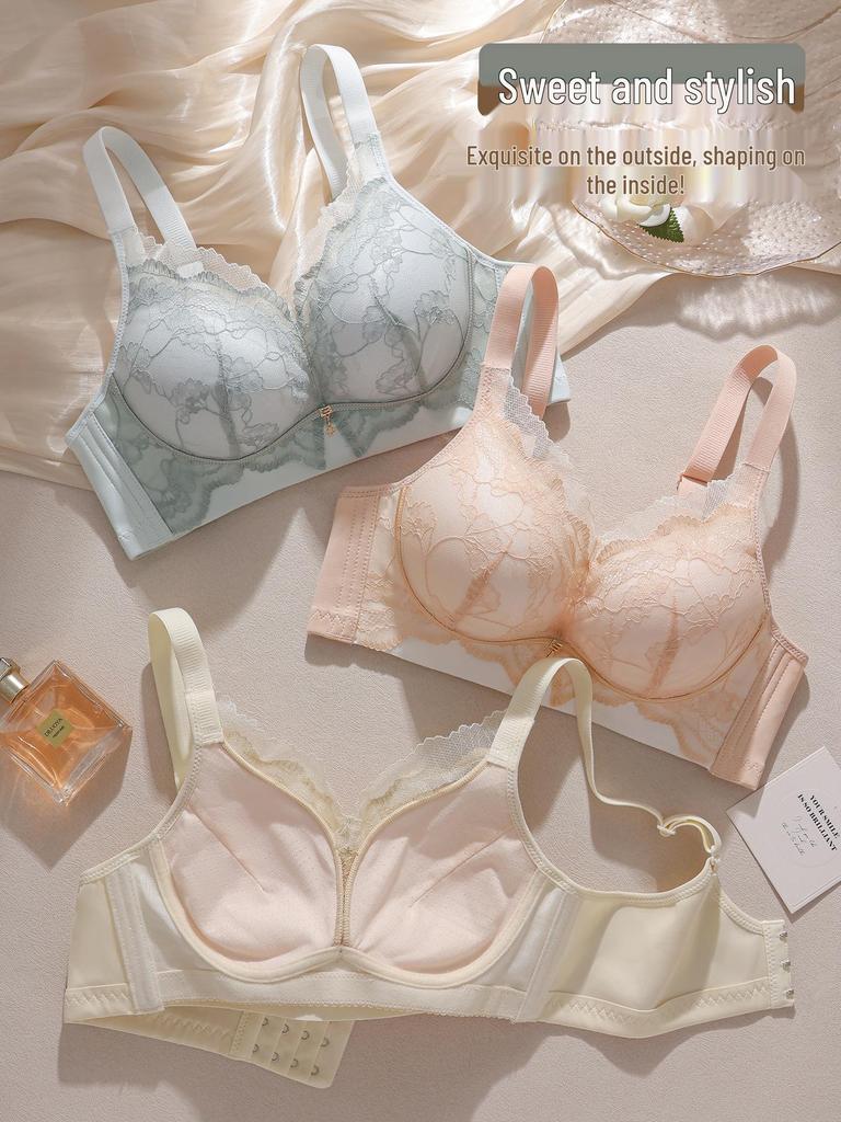Women's Push-Up Lace Bra - Wireless, Anti-Sagging, Small Bust Support, Shaping, and Underarm Fat Collection