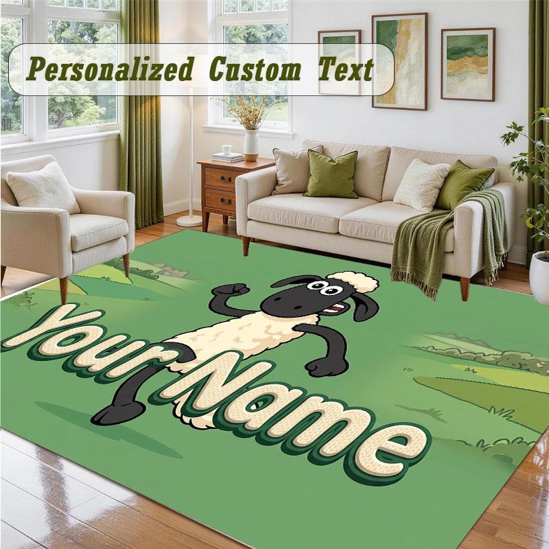 Crystal Velvet Square Rug Custom NameShaun the Sheep Pattern Non Slip Home Floor Decor Rug