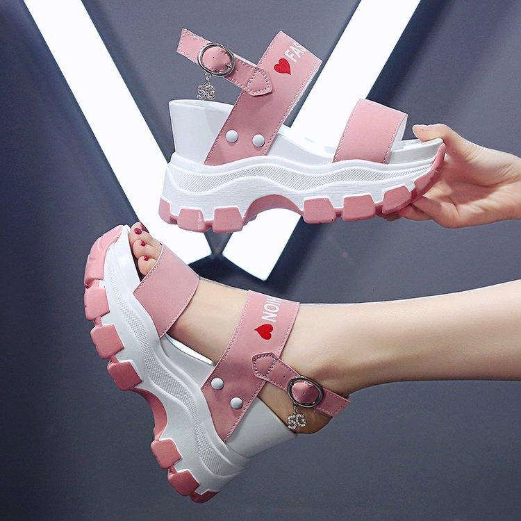 New Summer Sports Women's Sandals Woman Thick Bottom Wedge Platform Shoes for Women High Heels Fashion Comfortable Red Pink
