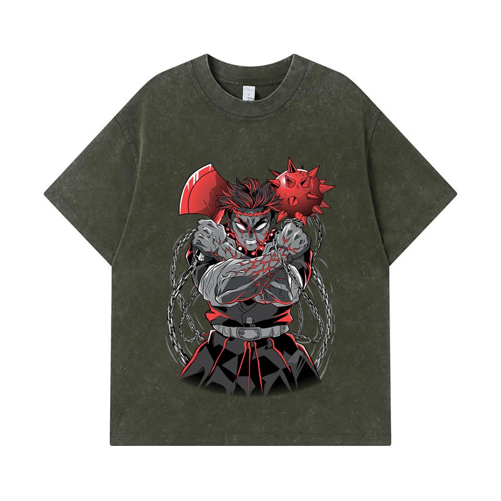 275 GSM Washed T-shirts 100% Cotton Demon Slayer V24 Gyomei Print Unisex Heavy Cotton T Shirt