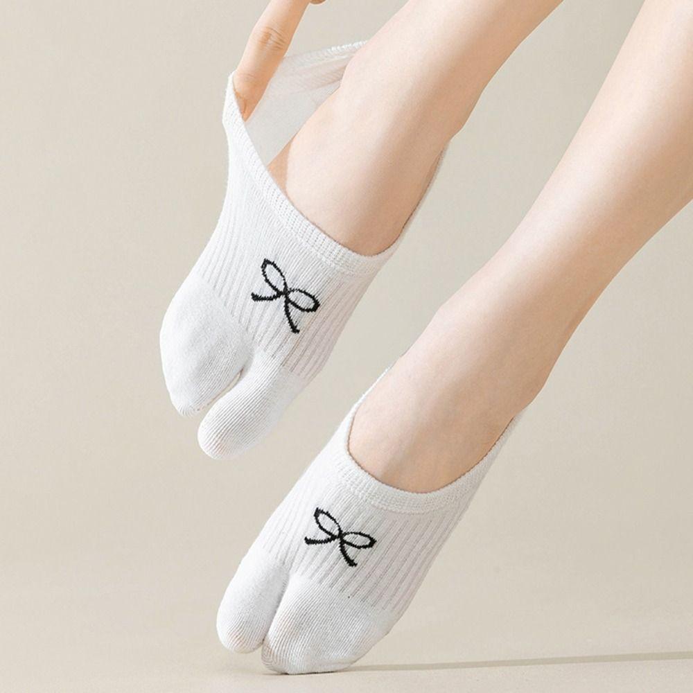 3Pairs Breathable Two Toe Boat Socks Invisible Split Toe Ankle Socks Sweet Bow Socks  Summer