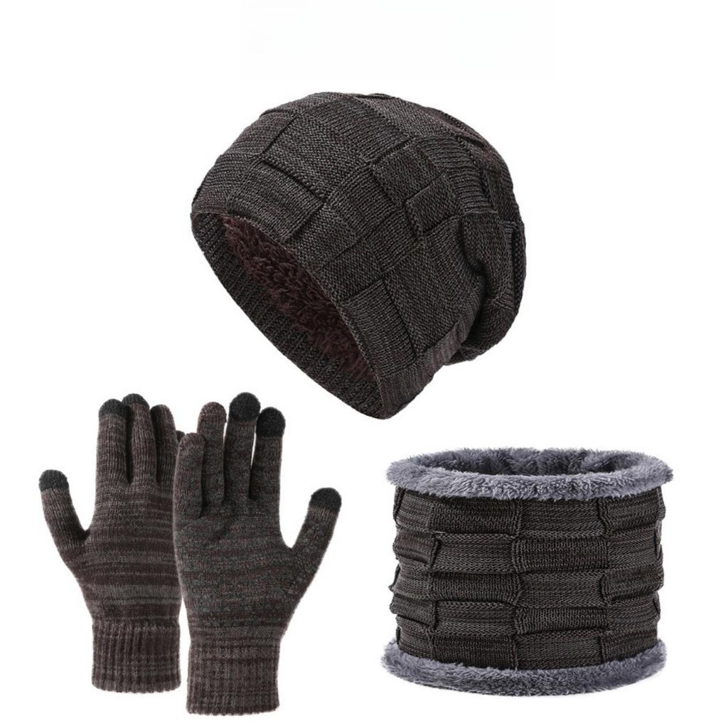 Hats, Knitted Hats, Men's and Women's Hats, Thick Hats, Velvet Hoods, Warm Gloves, Three Piece Set