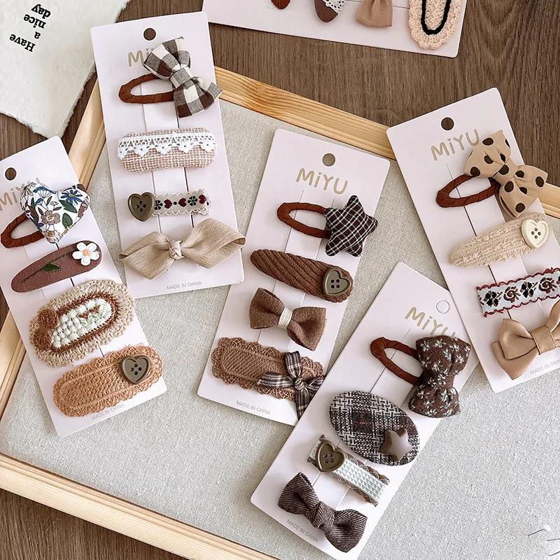 4 шт./компл. бежевый кофейный цвет элегантные заколки для волос для маленьких детей милые ретро цветочные банты детские заколки милые аксессуары для волос