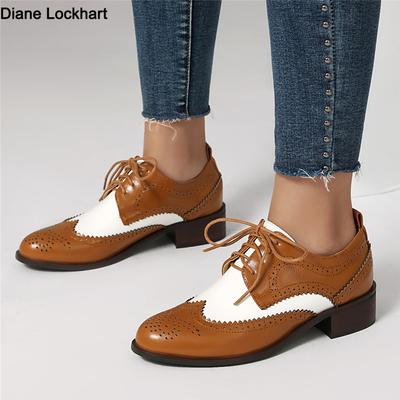 Весна Новые Женские Туфли-Лоферы Женские Оксфорды Смешанных Цветов На Шнуровке Женские Броги Дизайнерская Повседневная Обувь из Искусственной Кожи для Улицы