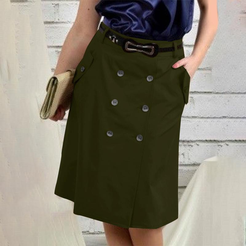 ZANZEA Женские однотонные свободные повседневные юбки на пуговицах