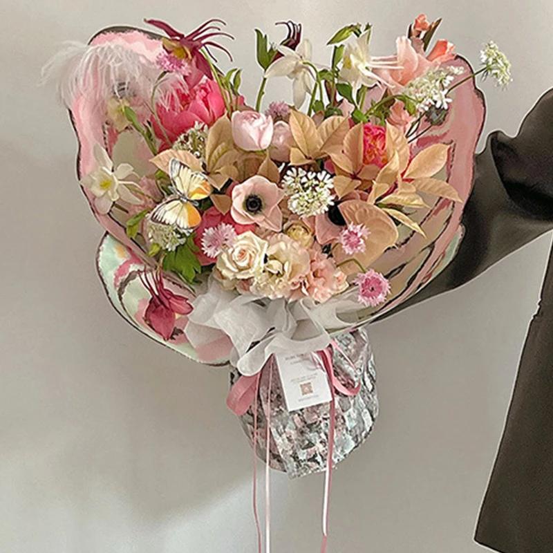 10 комплектов корейской упаковочной бумаги с бабочками и цветами, водонепроницаемая упаковочная бумага для букета роз для декора для свадьбы, дня рождения