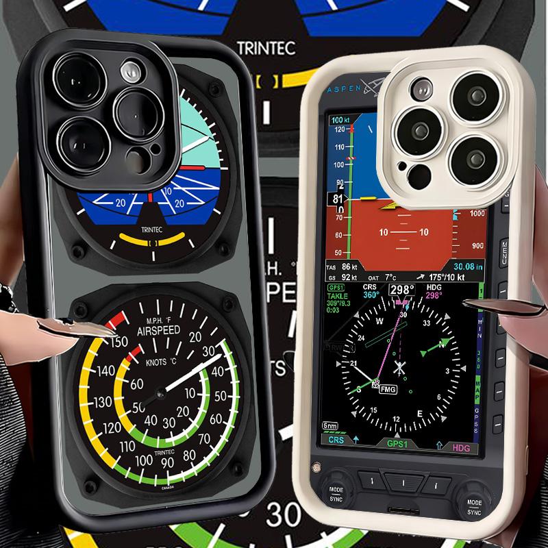 Aircraft Instrument Cockpit Radar Phone Case for iPhone 16 17 Air 16E 15 Pro Max 14 Plus 13 12 Mini Capa Soft Shell Silicone Fun