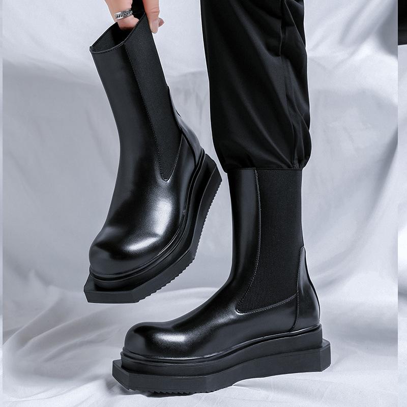 Мужские осенние ботинки 2024 года на толстой подошве, ботинки Мартин, европейские и американские нишевые рабочие ботинки в стиле мотоциклетной экипировки, кожаная обувь 68555-R