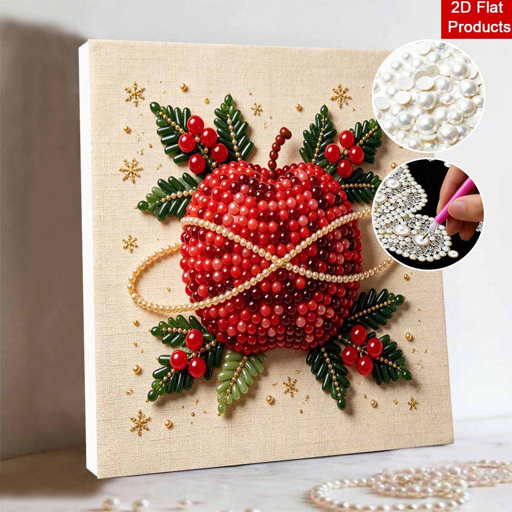Набор для DIY-живописи 5D жемчугом в раме с праздничным дизайном Рождественское яблоко и остролист, сверкающее жемчужное панно, креативный подарок для декора детской комнаты