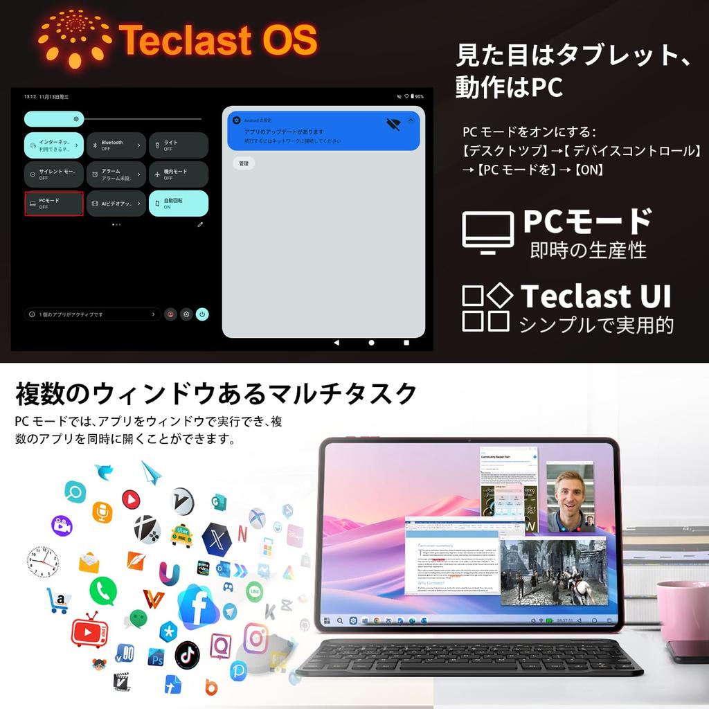 15 Планшет 12 дюймов 2K TECLAST T60AI Разрешение планшета Функция AI Планшет A733 Процессор 8 ядер Модель планшета 90 Гц Высокая частота обновления Расширение планшета Android