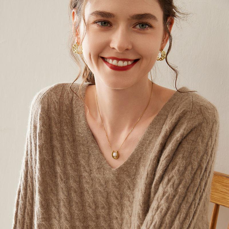 Women's Cashmere V-Neck Sweater - Autumn/Winter Knit, Loose-Fit, Slimming Korean Style Fashion