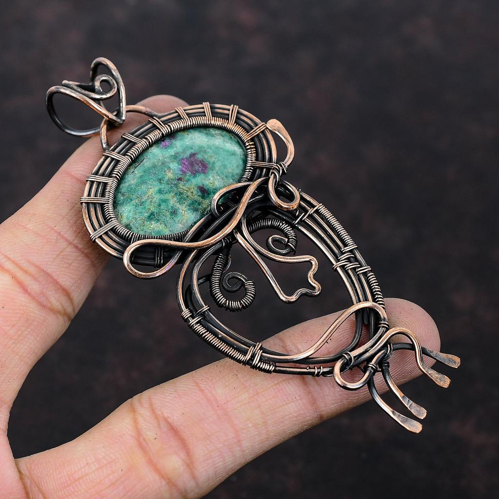 Подвеска Ruby Fuchsite, подвеска из медной проволоки, подвеска ручной работы, драгоценный камень, медные украшения, совершенно новая подвеска, подвеска из проволоки, подарок для мамы