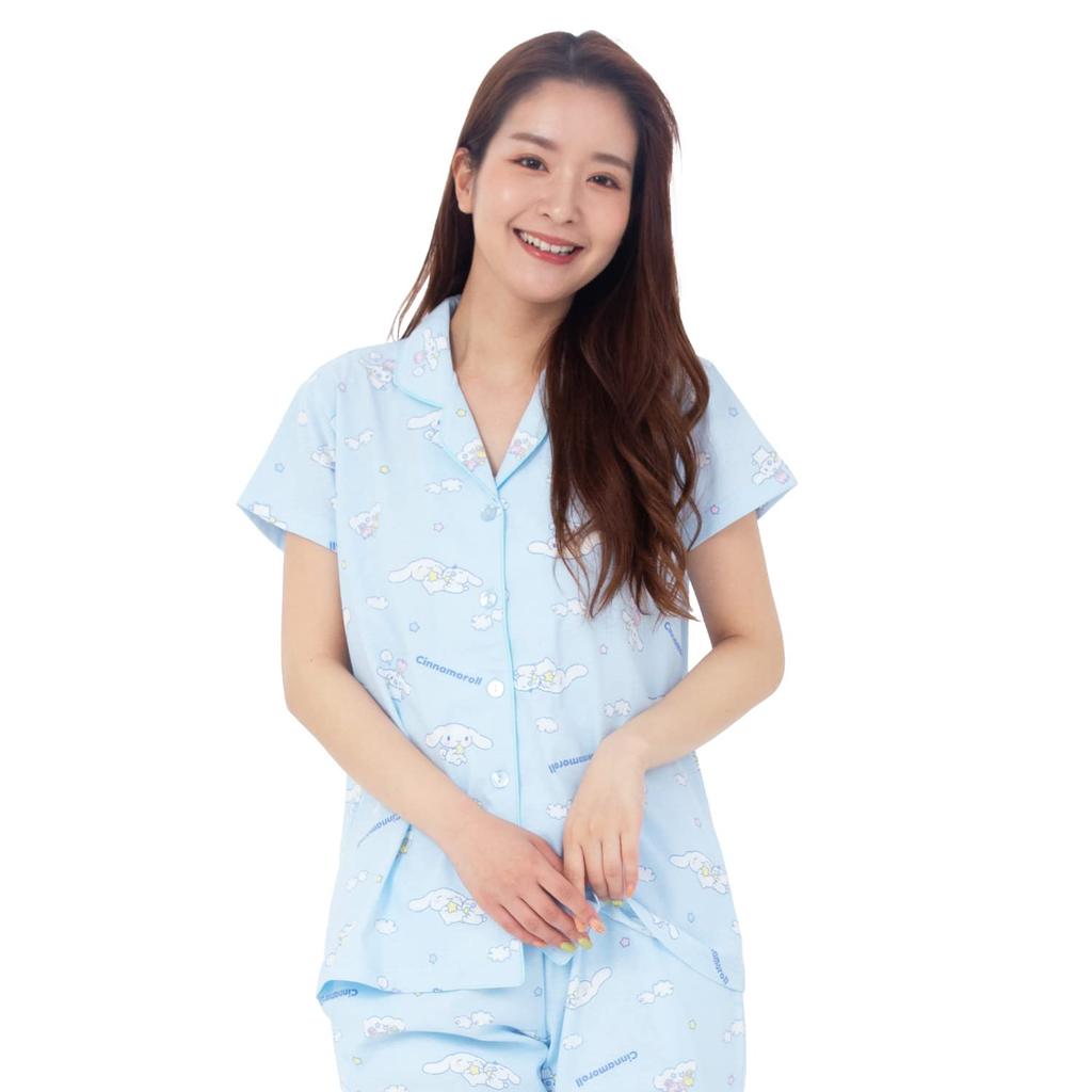 SAZAC Cinnamoroll Women's Short Sleeve Jersey Pajama Set (Baby Blue/M/SAN1697)