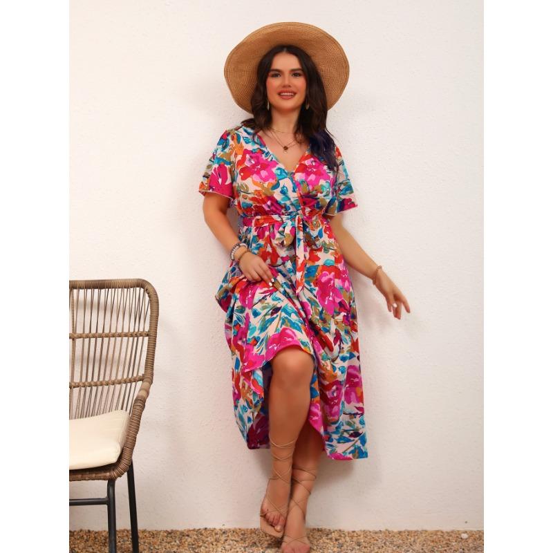 Платье А-силуэта с цветочным принтом и шнуровкой, утягивающее талию