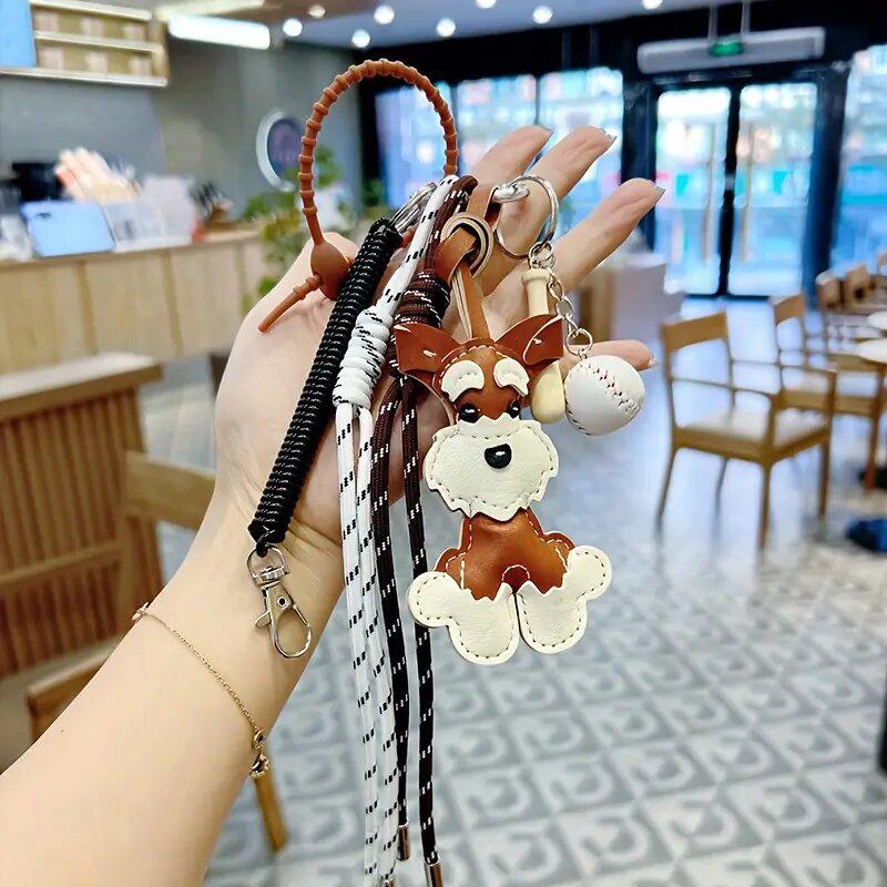 Cartoon PU Leather Cute Schnauzer Handbag Pendant For Women Dog Puppy Pendant Backpack Ornaments AVE