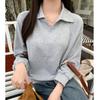Осенний тонкий хлопок Женский свитер поло с горловиной Харадзюку Повседневные оверсайз толстовки Уличная одежда Пуловеры серый y2k Топы для женщин