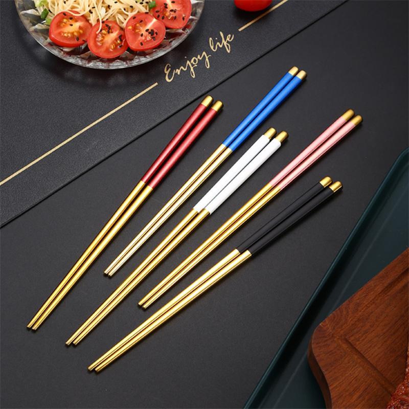 23cm Long Stainless Steel Chinese Chopsticks Reusable Tableware Non-Slip Noodles Sushi Food Chopsticks Sticks Kitchen Tools