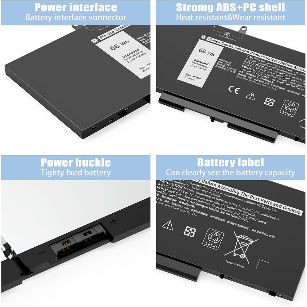 Аккумулятор для ноутбука 68 Втч 3HWPP для Dell Latitude 5401 5410 5411 5501 5510 5511 Precision 3541 3551 Inspiron 7506/7500 2-в-1 Черный