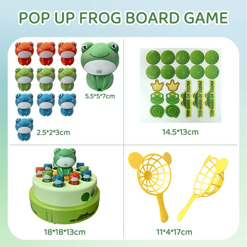 Electric Pop-up Turntable Toys with Music Cartoon Rotating Frog Catcher Toys with Nets Musical Launching Rotating Game Kids Toys