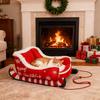 Christmas Plush Sleigh Pet Bed Indoor Small Medium Dog Cat Sofa Bed Winter Warm Fluffy Kitten Puppy Sleeping Nest Pet Supplies