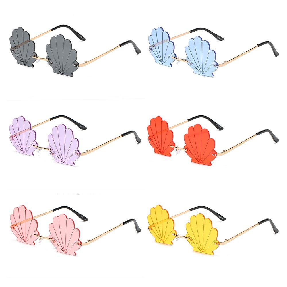 Flower Shape Rimless Sunglasses Shell Shape Funny Shades Metal Sun Glasses for Photo Props, Party
