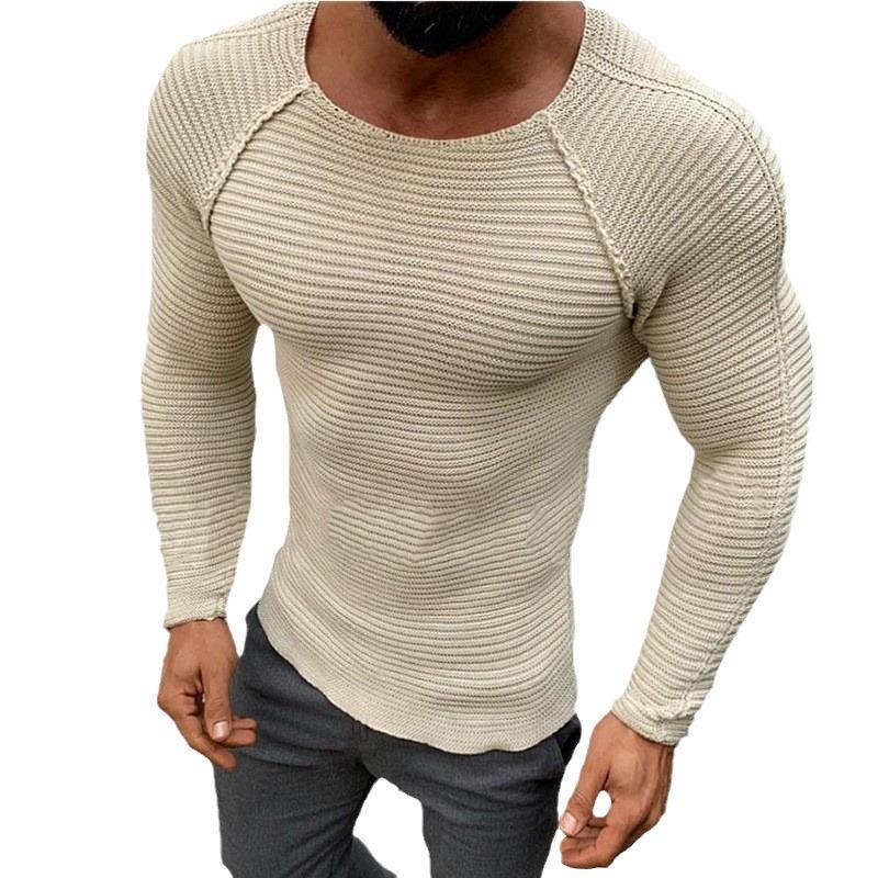 Men S Solid Color Crew Neck Long Sleeve Slim Fit Knit Sweater