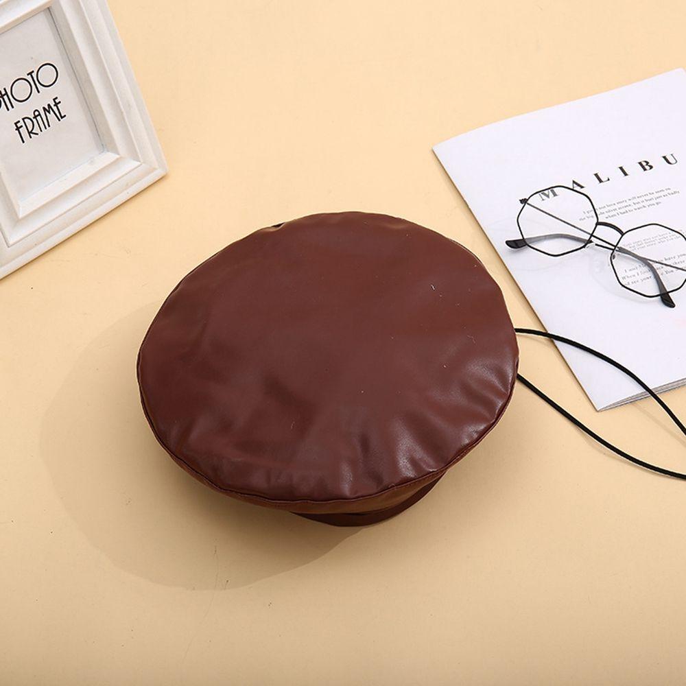Solid Warm Beanie Female Ladies French Artist Hat Beret Cap Adjustable Hat PU Leather Berets