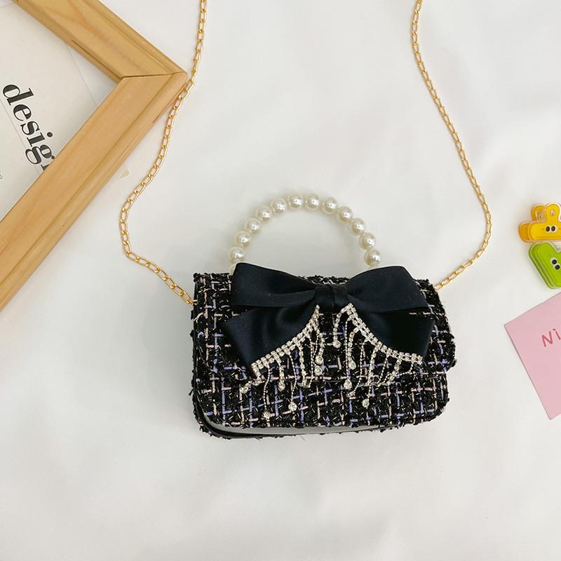 Девочки в стиле принцессы Шерстяная хлопковая сумочка с жемчужными деталями и украшением в виде бабочки на каждый день