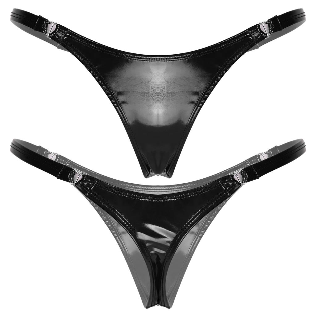 Sexy Thong Patent Leather Female Low Rise Briefs Ladies Shiny Bikini Underpants Lingerie