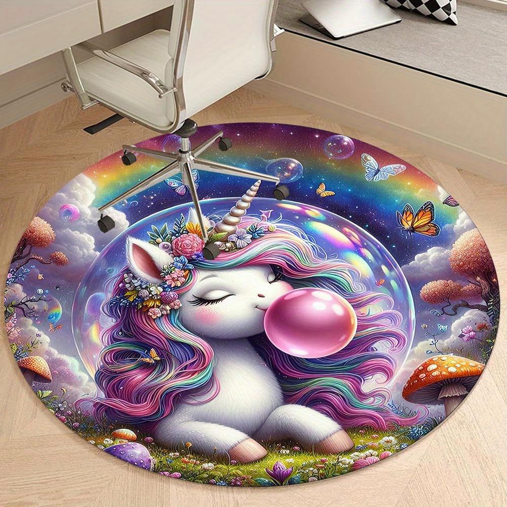 Pretty Unicorn Round Rug Suitable For Office Reception Decorative Carpet Office Chair Protection Carpet And Also Suitable For Gifts To Relatives And