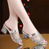 Woman Summer Sandals Open Toe Sandal Lace Dress Shoes Women’s High Heels Sandals Square Heeled Pumps Ladies Shoes