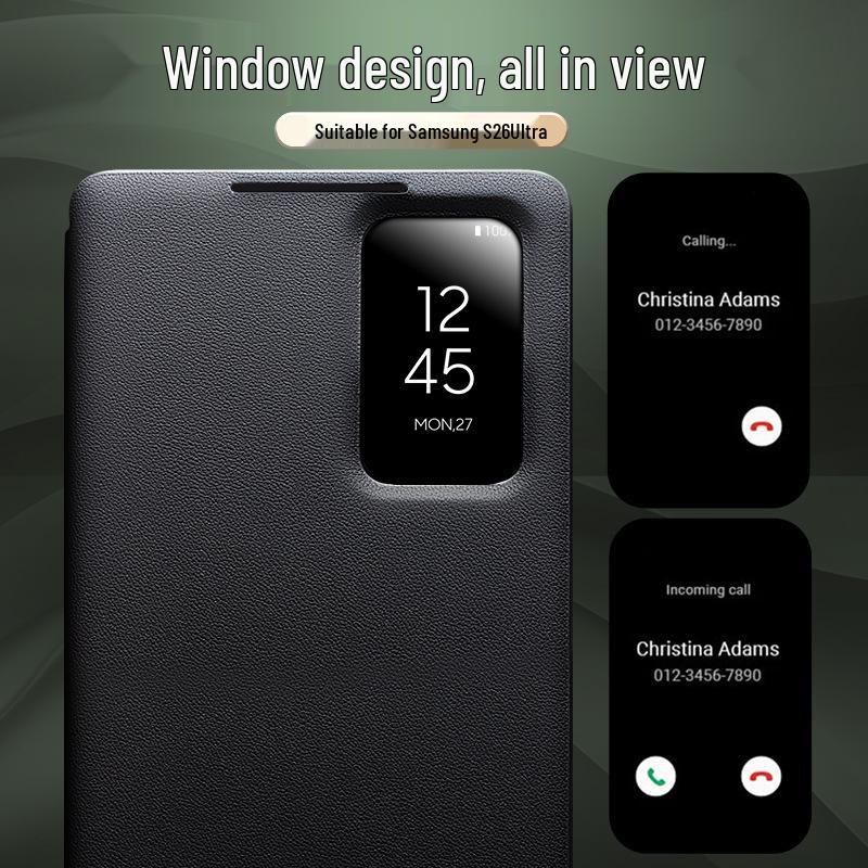 Кожаный чехол-книжка Chali с умным окном для Samsung S26 Ultra