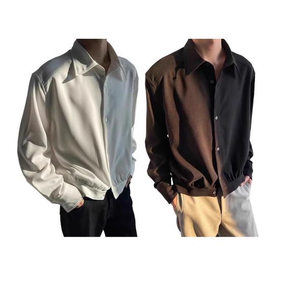 Мужская рубашка с лацканами, длинный рукав, однобортная рубашка, весенняя однотонная тонкая верхняя одежда, быстросохнущая