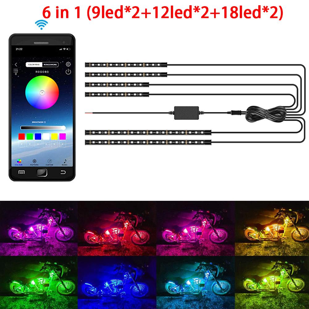 RGB LED Atmosphere Ambient Light Kit APP Music Control Гибкая водонепроницаемая неоновая лента для автомобиля мотоцикла Декоративная лампа 12 В