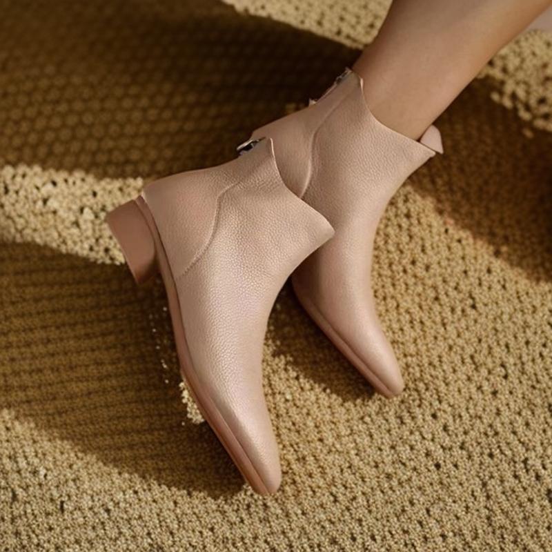 Elegant with Low Heels Fleece-Lined Ankle Boots for Women Autumn Winter Pointed Toe Leather Woman Short Shoes Trend 2025 Booties