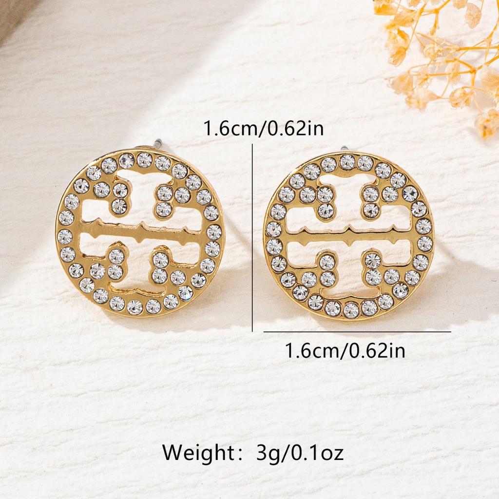 Gold Plated Crystal Cross Circle Stud Earrings Classic Hollow Design Luxury Women's Jewelry
