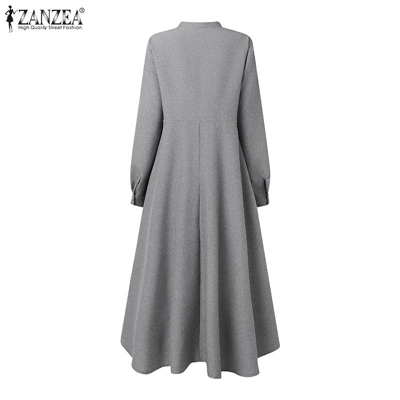 ZANZEA Женское повседневное платье с длинными рукавами и воротником-стойкой, полностью расклешенное