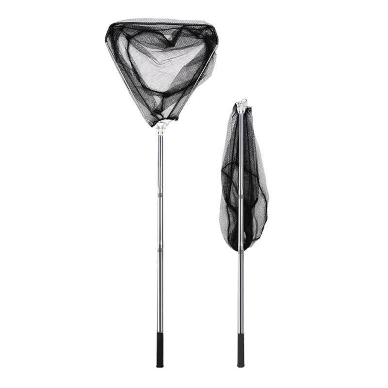 Foldable Fish Landing Net Nylon Mesh for Safe Fish Catching Stainless Poles Handle Fishing Net Saltwater Fish Equipment