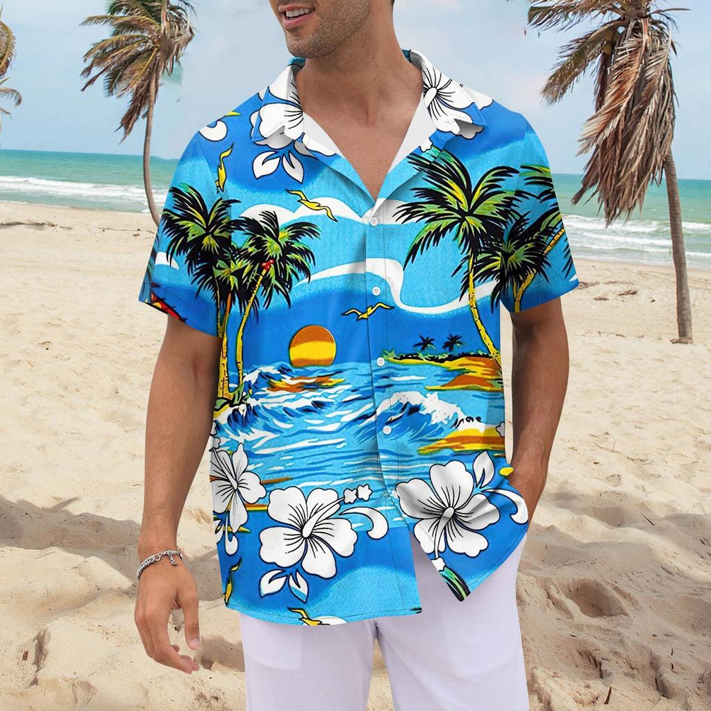 Рубашка для мужчин, мужские винтажные рубашки для боулинга на пуговицах, летняя пляжная рубашка с коротким рукавом