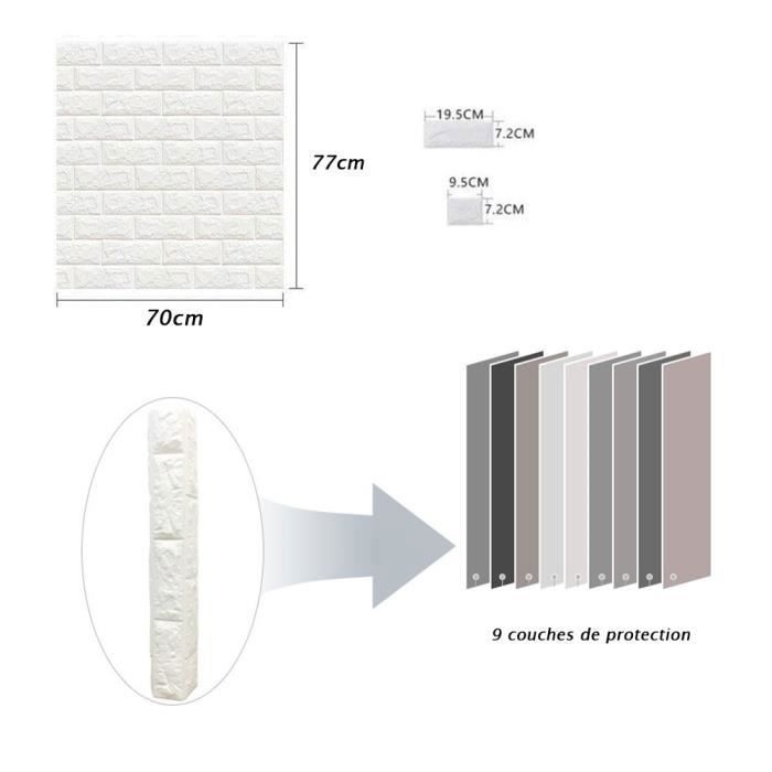 IDeko® 10X 3D Wallpaper Simulation Stone Bricks DIY PE Foam Self-Adhesive Waterproof White 0.7*0.77 (M)