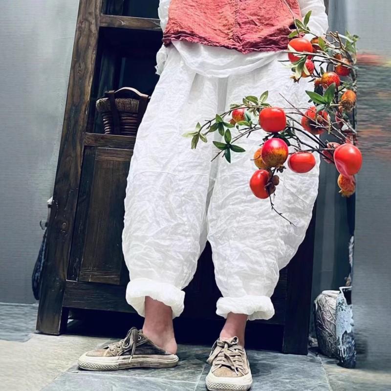 Johnature Женские брюки гаремы однотонные с эластичной талией, карманами, в стиле пэчворк, летние свободные брюки длиной до щиколотки